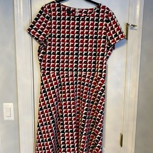 Talbots Pattern Dress Red, Black and White
